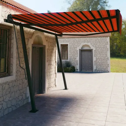 Toldo Retrátil Automático com Postes 4,5x3 m Laranja e Castanho