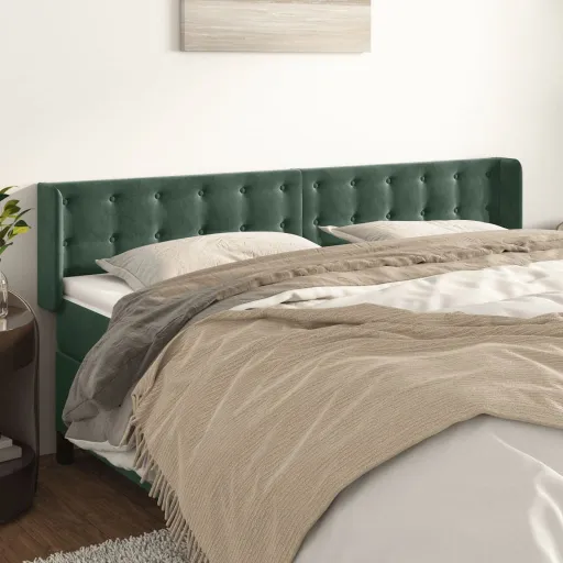 Cabeceira de Cama c/ Abas Veludo 183x16x78/88cm Verde-Escuro