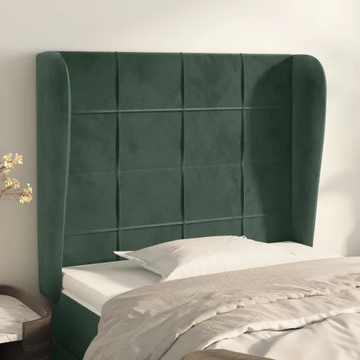 Cabeceira Cama c/ Abas Veludo 103x23x118/128 cm Verde-Escuro