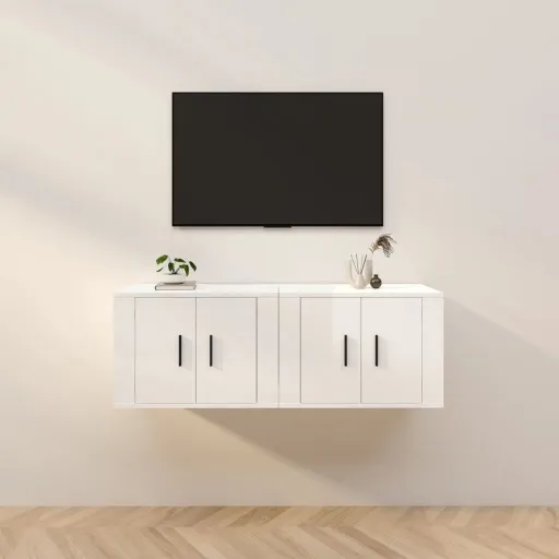 Móveis de TV de Parede   57x34,5x40 cm Branco Brilhante (2 pcs)