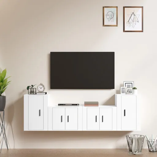 Conjunto Móveis de TV   Madeira Processada Branco (4 pcs)