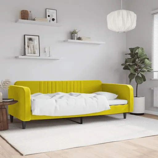 Sofá-Cama 90x200 cm Veludo Amarelo