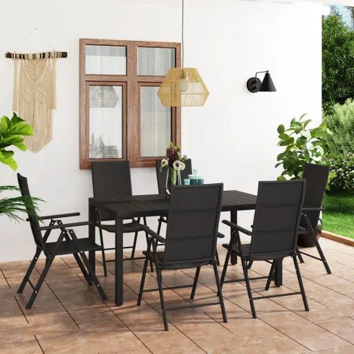 Conjunto de Jantar para Jardim Preto (7 pcs)