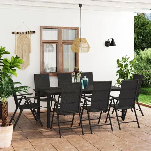 Conjunto de Jantar para Jardim Preto (9 pcs)