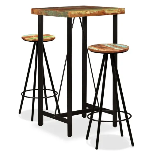 Conjunto de Bar   Madeira Recuperada Maciça (3 pcs)