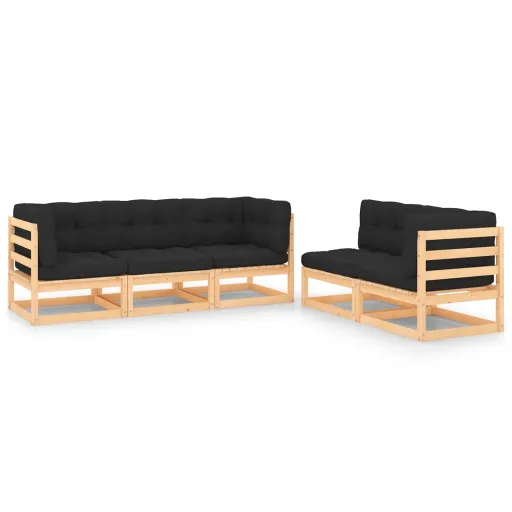 Conjunto Lounge de Jardim c/ Almofadões Pinho Maciço (5 pcs)