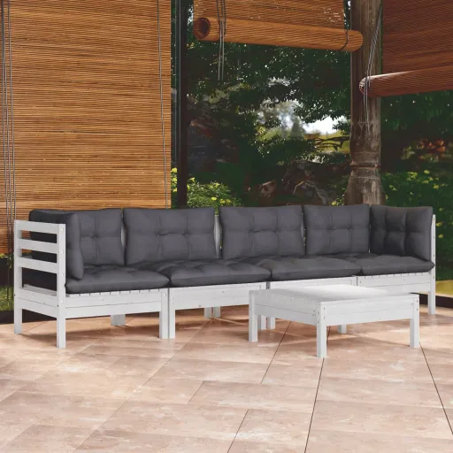 Conjunto Lounge de Jardim c/ Almofadões Pinho Maciço (5 pcs)