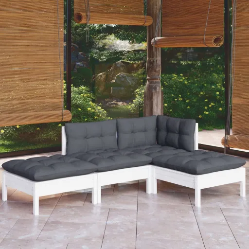 Conjunto Lounge de Jardim c/ Almofadões Pinho Maciço (4 pcs)