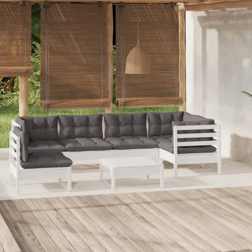 Conjunto Lounge de Jardim c/ Almofadões Pinho Branco (7 pcs)