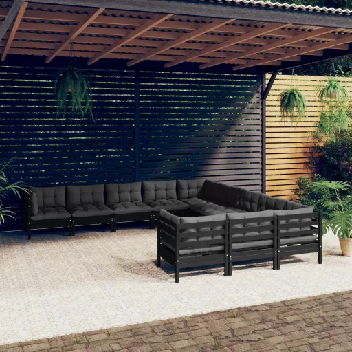 Conjunto Lounge de Jardim c/ Almofadões Pinho Preto (11 pcs)