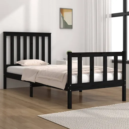 Estrutura de Cama Pequena Solteiro 75x190 cm Pinho Maciço Preto