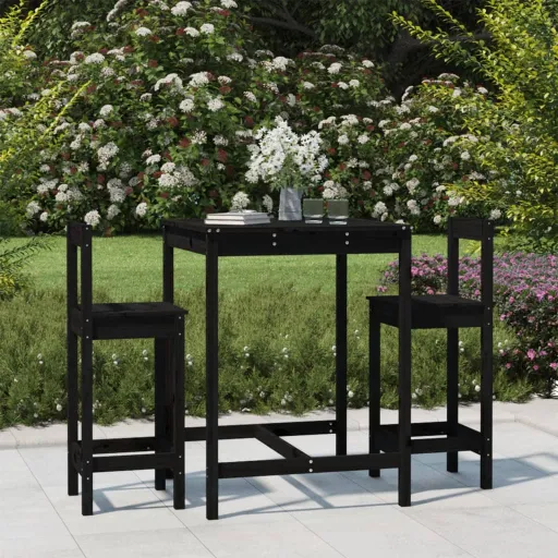 Conjunto de Bar para Jardim Pinho Maciço Preto (3 pcs)