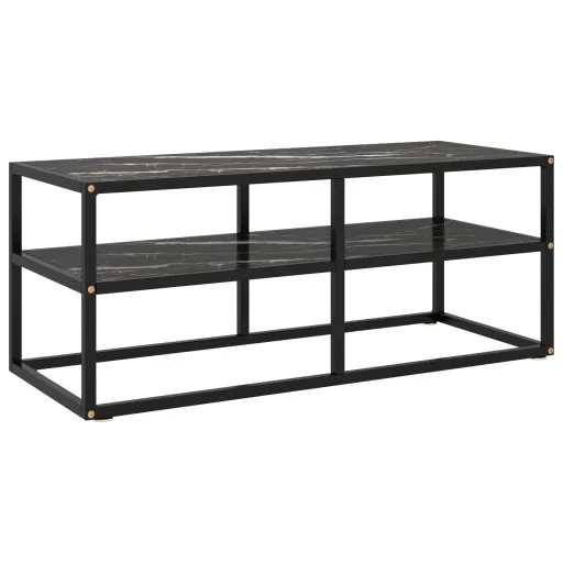 Móvel de TV 100x40x40 cm Vidro Mármore Preto