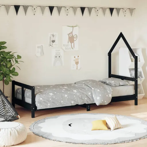 Estrutura de Cama Infantil 80x200 cm Pinho Maciço Preto