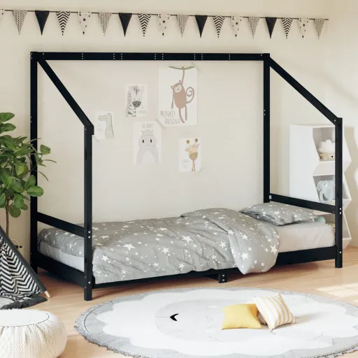 Estrutura de Cama Infantil 90x190 cm Pinho Maciço Preto