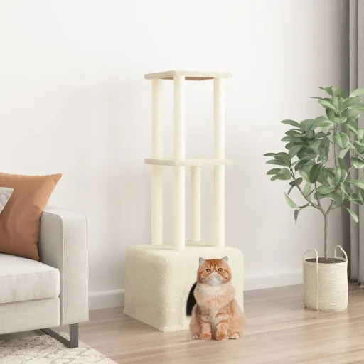 Árvore para Gatos c/ Postes Arranhadores Sisal 133,5 cm Creme