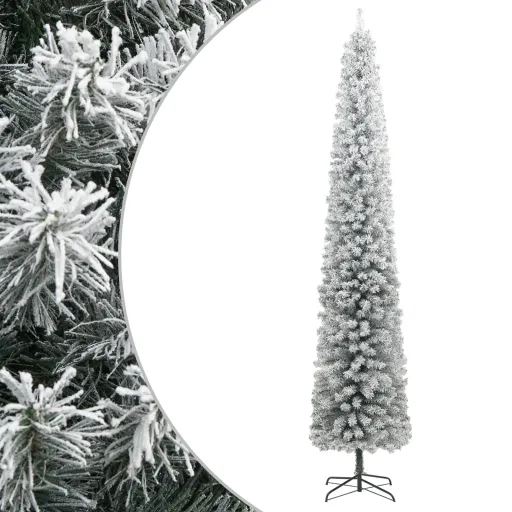 Árvore de Natal Fina c/ Suporte e Flocos de Neve 300 cm PVC