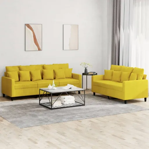 Conjunto de Sofás com Almofadões Veludo Amarelo (2 pcs)