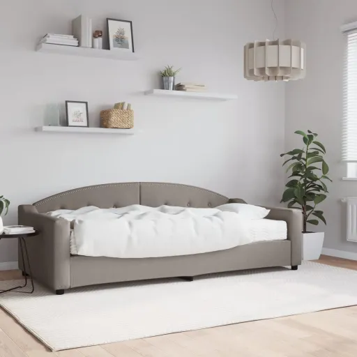 Sofá-Cama com Colchão 90x200 cm Tecido Cinzento-Acastanhado