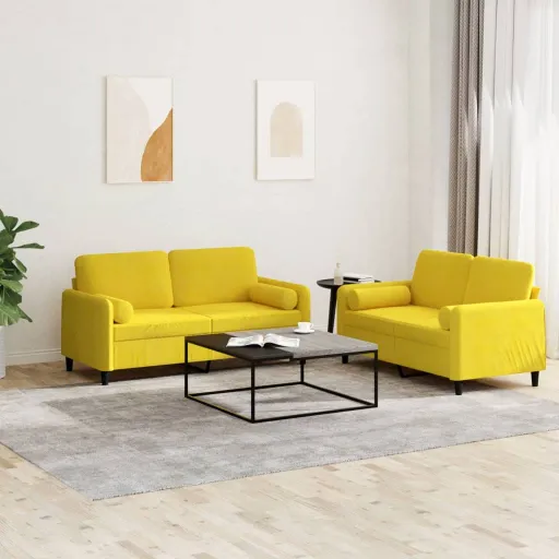 Conjunto de Sofás com Almofadas Veludo Amarelo (2 pcs)