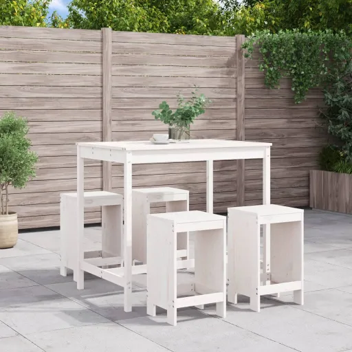 Conjunto de Bar para Jardim Pinho Maciço Branco (5 pcs)