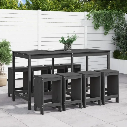 Conjunto de Bar para Jardim Pinho Maciço Cinzento (9 pcs)