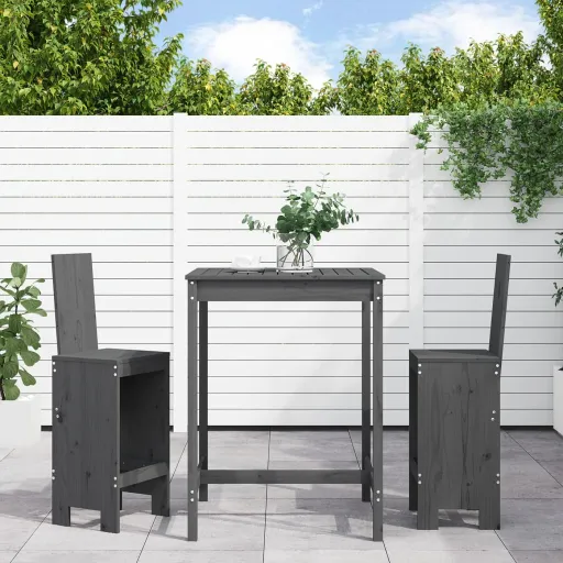 Conjunto de Bar para Jardim Pinho Maciço Cinzento (3 pcs)