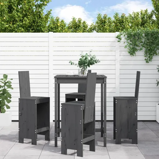 Conjunto de Bar para Jardim Pinho Maciço Cinzento (5 pcs)