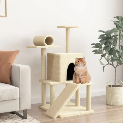 Árvore para Gatos c/ Postes Arranhadores Sisal 110,5 cm Creme