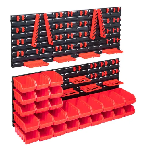 Kit Caixas Arrumação c/ Painéis Parede Vermelho e Preto (103 pcs)