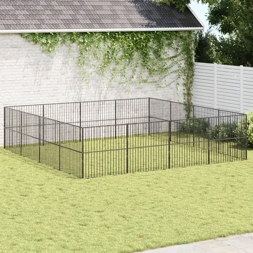 Parque para Cães com 16 Painéis Aço Galvanizado Preto