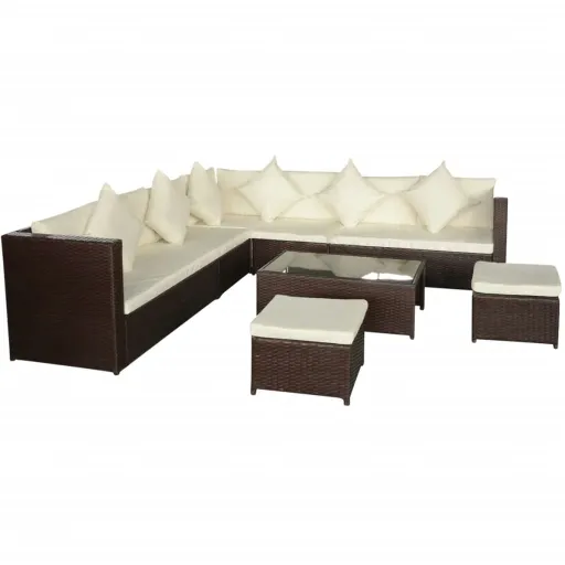 Conjunto Lounge Jardim c/ Almofadões Vime PE Castanho (8 pcs)