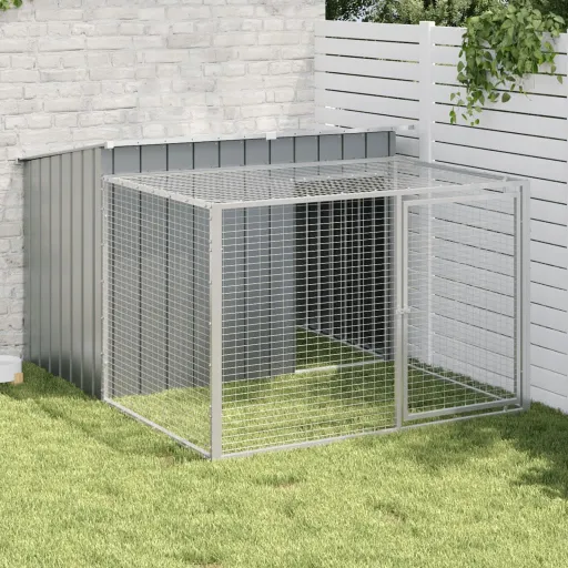 Casota p/ Cães c/ Parque 153x194x110 cm Aço Galvaniz. Antracite