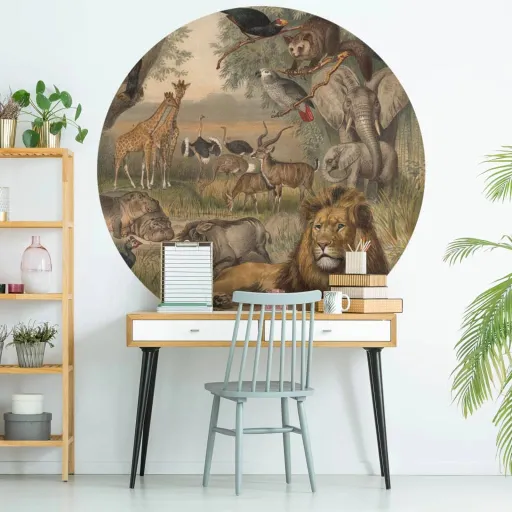 WallArt Papel de Parede Circular "Animals of Africa" 190 cm