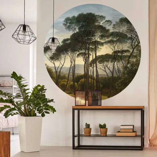 WallArt Papel de Parede Circular "Umbrella Pines in Italy" 190 cm