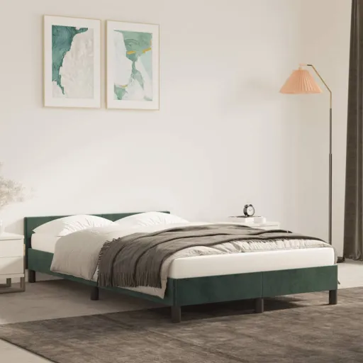 Estrutura de Cama com Colchão Verde Escuro 120x190 cm Veludo