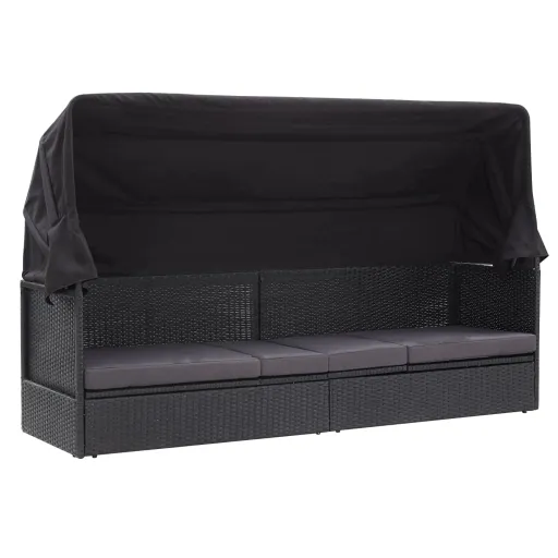 Sofá-Cama de Exterior com Toldo Vime PE Preto