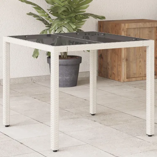 Mesa de Jardim com Tampo de Vidro 90x90x75 cm Vime PE Branco