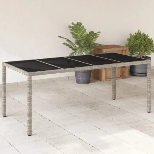 Mesa de Jardim c/ Tampo Vidro 190x90x75 cm Vime PE Cinza-Claro