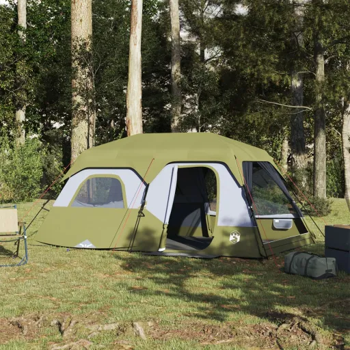 Tenda Familiar 9 Pessoas Libertação Rápida Impermeável Verde