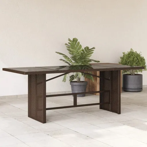 Mesa de Jardim com Tampo de Vidro 190x80x74 cm Vime PE Castanho