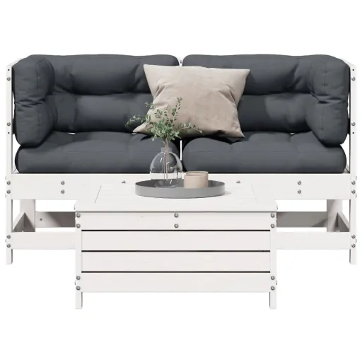 Conjunto Lounge Jardim c/ Almofadões Pinho Maciço Branco (3 pcs)