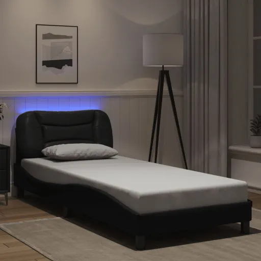 Estrutura de Cama c/ Luzes LED 80x200 cm Couro Artificial Preto