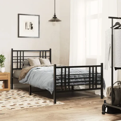 Estrutura de Cama com Cabeceira e Pés 107x203 cm Metal Preto