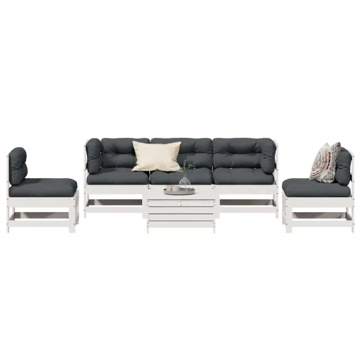 Conjunto Lounge Jardim c/ Almofadões Pinho Maciço Branco (6 pcs)