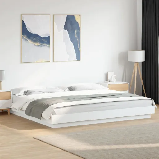 Estrutura Cama c/ Luzes LED 200x200cm Derivados Madeira Branco