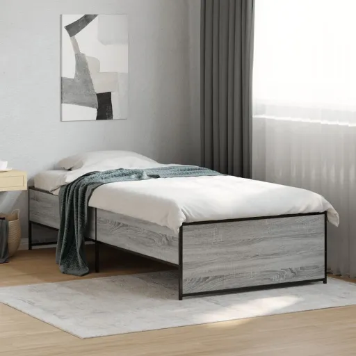 Estrutura Cama 100x200 cm Derivados Madeira/Metal Cinza Sonoma