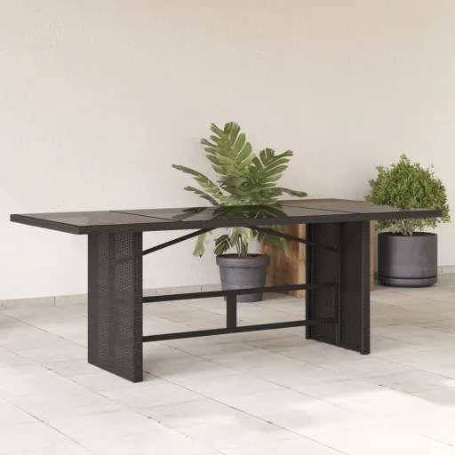 Mesa de Jardim com Tampo de Vidro 190x80x75 cm Vime PE Preto