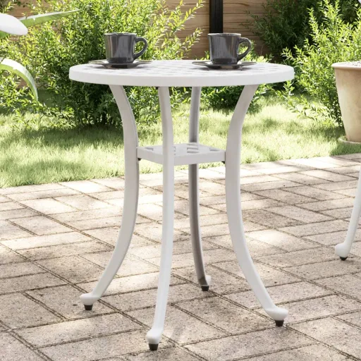 Mesa de Jardim Ø48x53 cm Alumínio Fundido Branco