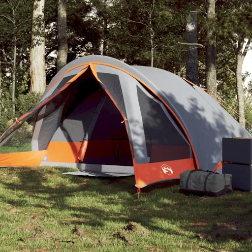 Tenda de Campismo Cabana p/ 4 Pessoas Impermeável Cinza/Laranja